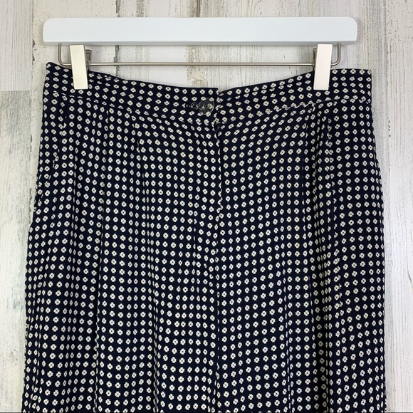 Vintage High Rise Navy Flower Print Elastic Waist Trousers Size Large - Picture 2 of 11